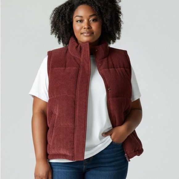 Nwt Maurices Corduroy Burgundy Quilted Puffer Vest